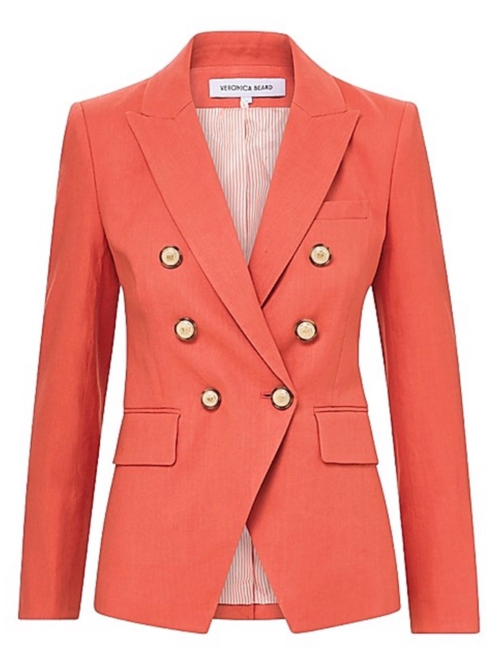 Veronica Beard Linen-Blend Miller Dickey Double-Breasted Jacket - Persimmon